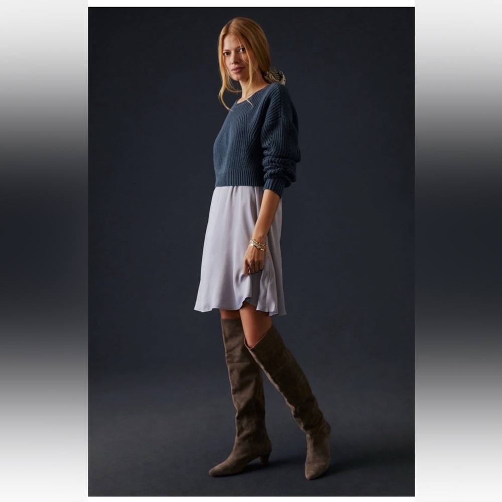 Anthropologie Sweater Dress Blue Set Preppy Retro Minimalist Size Medium